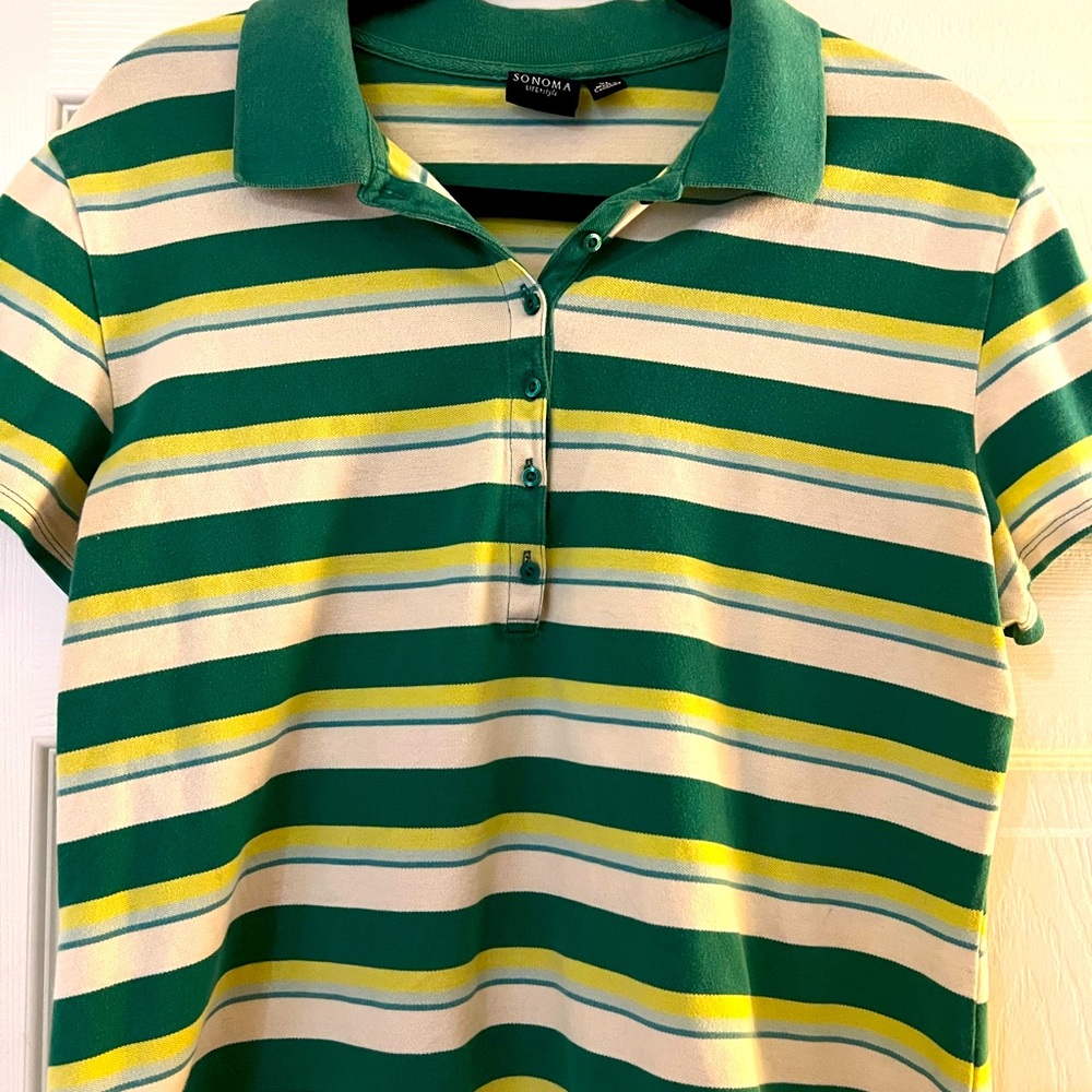 XL Striped Green Short Sleeve Shirt